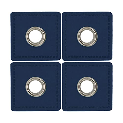 4 Metall-Ösen auf Kunstleder für Hoodies oder Taschen Ösenpatch, Farbwahl, Farbe:dunkelblau | Öse silbern von maDDma