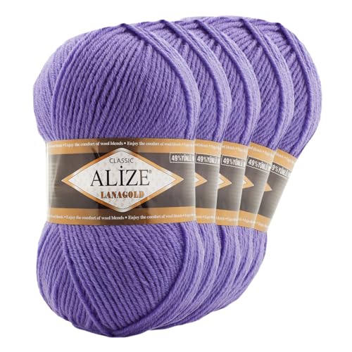 5 x 100 g ALIZE Lanagold 49% Wolle Strickgarn Winterwolle Schurwolle Farbwahl, Farbe:blauviolett 5 x 100 g ALIZE Lanagold 49% Wolle Strickgarn Winterwolle Schurwolle Farbwahl, Farbe:blauviolett von maDDma
