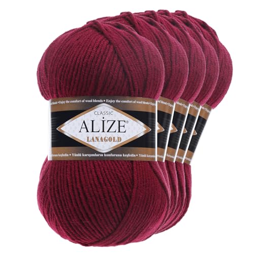 5 x 100 g ALIZE Lanagold 49% Wolle Strickgarn Winterwolle Schurwolle Farbwahl, Farbe:bordeaux von maDDma
