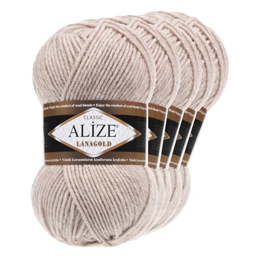 5 x 100 g ALIZE Lanagold 49% Wolle Strickgarn Winterwolle Schurwolle Farbwahl, Farbe:hellbeige 5 x 100 g ALIZE Lanagold 49% Wolle Strickgarn Winterwolle Schurwolle Farbwahl, Farbe:hellbeige von maDDma
