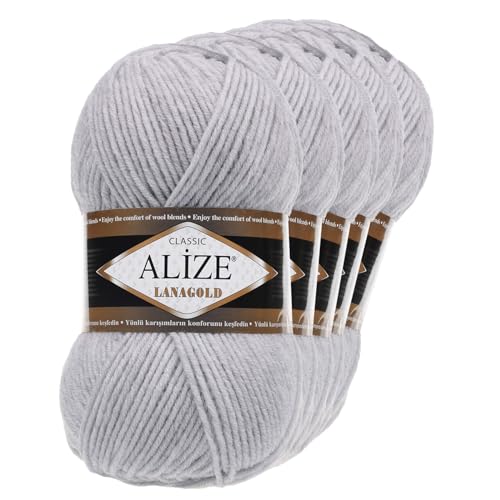 5 x 100 g ALIZE Lanagold 49% Wolle Strickgarn Winterwolle Schurwolle Farbwahl, Farbe:hellgrau 5 x 100 g ALIZE Lanagold 49% Wolle Strickgarn Winterwolle Schurwolle Farbwahl, Farbe:hellgrau von maDDma