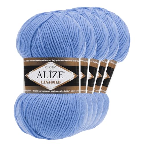 5 x 100 g ALIZE Lanagold 49% Wolle Strickgarn Winterwolle Schurwolle Farbwahl, Farbe:himmelblau 5 x 100 g ALIZE Lanagold 49% Wolle Strickgarn Winterwolle Schurwolle Farbwahl, Farbe:himmelblau von maDDma