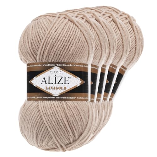 5 x 100 g ALIZE Lanagold 49% Wolle Strickgarn Winterwolle Schurwolle Farbwahl, Farbe:sand 5 x 100 g ALIZE Lanagold 49% Wolle Strickgarn Winterwolle Schurwolle Farbwahl, Farbe:sand von maDDma