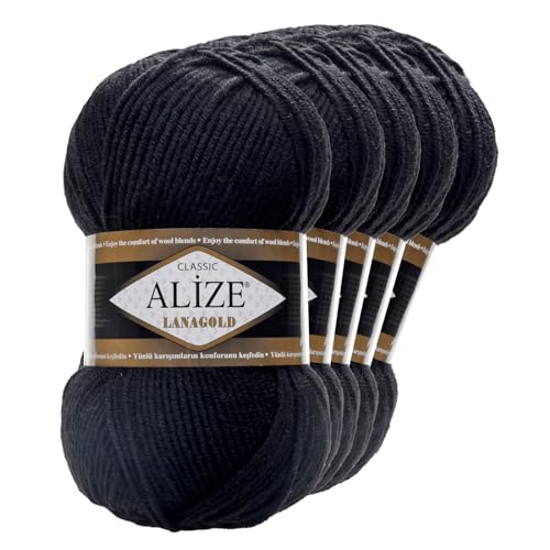 5 x 100 g ALIZE Lanagold 49% Wolle Strickgarn Winterwolle Schurwolle Farbwahl, Farbe:schwarz von maDDma
