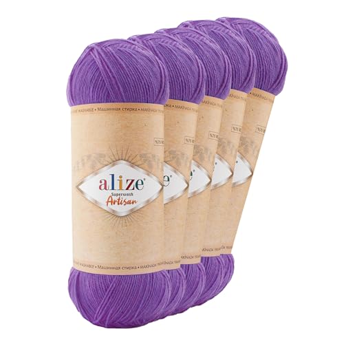 5 x 100g Sockenwolle Alize Superwash Artisan 75% Wolle Strickwolle Häkelgarn Farbwahl, Farbe:44 lila von maDDma
