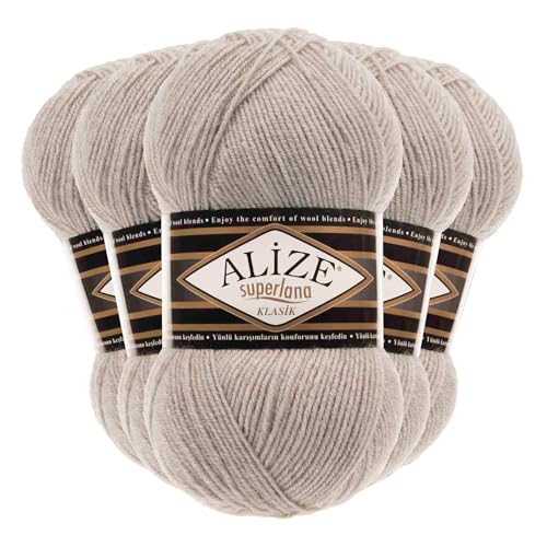 5 x 100g Strickgarn Alize Superlana Klasik 25% Wolle, Farbwahl, Farbe:152 beige melange 5 x 100g Strickgarn Alize Superlana Klasik 25% Wolle, Farbwahl, Farbe:152 beige melange von maDDma