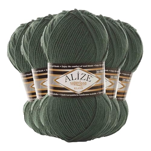 5 x 100g Strickgarn Alize Superlana Klasik 25% Wolle, Farbwahl, Farbe:469 tannengrün 5 x 100g Strickgarn Alize Superlana Klasik 25% Wolle, Farbwahl, Farbe:469 tannengrün von maDDma