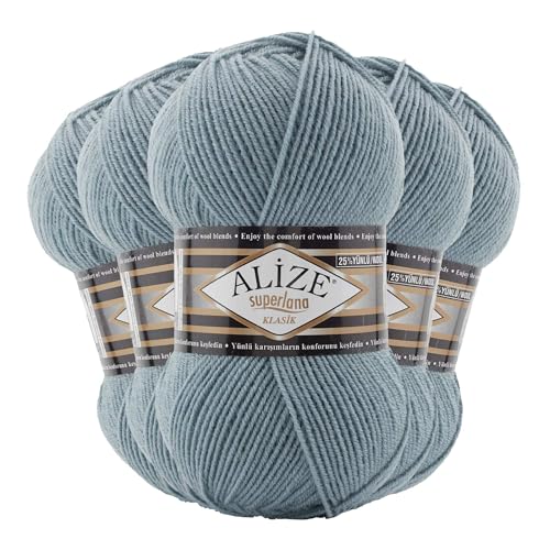 5 x 100g Strickgarn Alize Superlana Klasik 25% Wolle, Farbwahl, Farbe:575 taubenblau 5 x 100g Strickgarn Alize Superlana Klasik 25% Wolle, Farbwahl, Farbe:575 taubenblau von maDDma