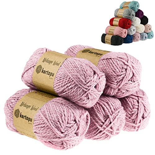 5 x 100g Strickgarn Kartopu Melange Wool Strick-Wolle Garn Häkelgarn Wolle Farbwahl, Farbe:K9004 rosa meliert von maDDma