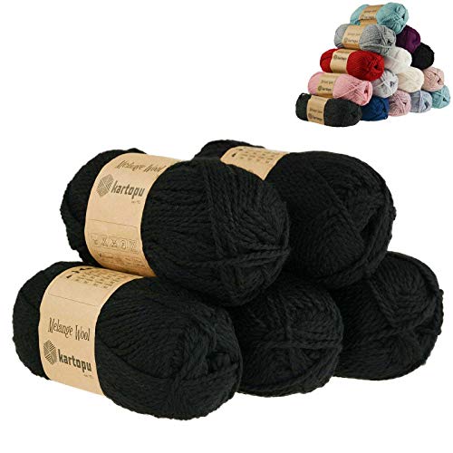5 x 100g Strickgarn Kartopu Melange Wool Strick-Wolle Garn Häkelgarn Wolle Farbwahl, Farbe:K940 schwarz von maDDma