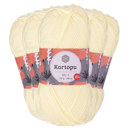 5 x 100g Strickgarn Kartopu NO:1 Wolle Anti Pilling Effekt Oeko-Tex zertifiziert Wolle Farbwahl, Farbe:K025 creme von maDDma