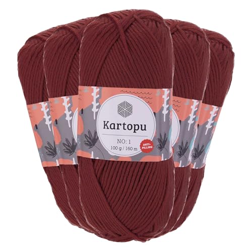 5 x 100g Strickgarn Kartopu NO:1 Wolle Anti Pilling Effekt Oeko-Tex zertifiziert Wolle Farbwahl, Farbe:K1105 dunkelrot von maDDma
