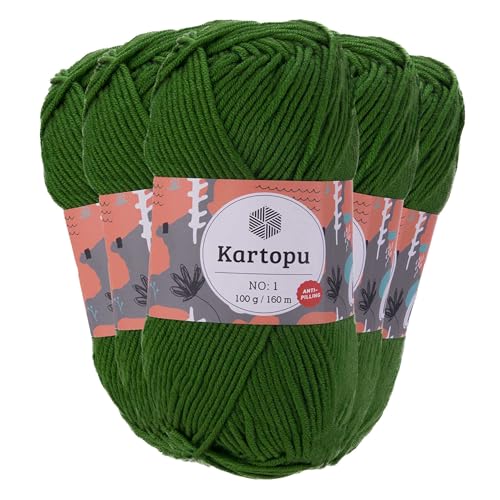 5 x 100g Strickgarn Kartopu NO:1 Wolle Anti Pilling Effekt Oeko-Tex zertifiziert Wolle Farbwahl, Farbe:K1391 grün von maDDma