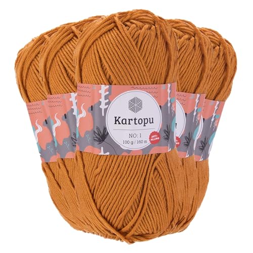 5 x 100g Strickgarn Kartopu NO:1 Wolle Anti Pilling Effekt Oeko-Tex zertifiziert Wolle Farbwahl, Farbe:K1854 terracotta von maDDma