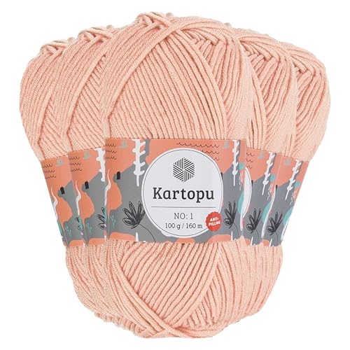 5 x 100g Strickgarn Kartopu NO:1 Wolle Anti Pilling Effekt Oeko-Tex zertifiziert Wolle Farbwahl, Farbe:K1873 altrosa von maDDma