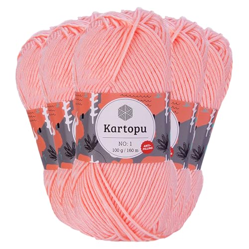 5 x 100g Strickgarn Kartopu NO:1 Wolle Anti Pilling Effekt Oeko-Tex zertifiziert Wolle Farbwahl, Farbe:K253 hell lachs von maDDma