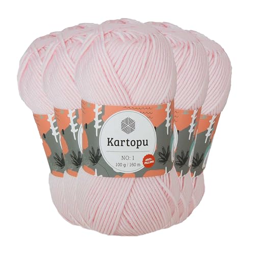 5 x 100g Strickgarn Kartopu NO:1 Wolle Anti Pilling Effekt Oeko-Tex zertifiziert Wolle Farbwahl, Farbe:K255 babyrosa von maDDma