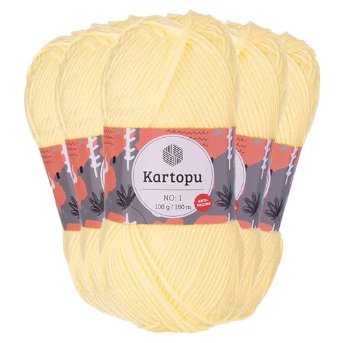 5 x 100g Strickgarn Kartopu NO:1 Wolle Anti Pilling Effekt Oeko-Tex zertifiziert Wolle Farbwahl, Farbe:K331 vanille von maDDma