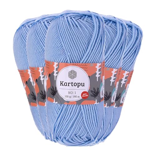 5 x 100g Strickgarn Kartopu NO:1 Wolle Anti Pilling Effekt Oeko-Tex zertifiziert Wolle Farbwahl, Farbe:K544 babyblau von maDDma