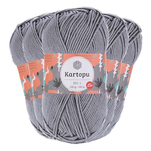 5 x 100g Strickgarn Kartopu NO:1 Wolle Anti Pilling Effekt Oeko-Tex zertifiziert Wolle Farbwahl, Farbe:K571 graublau von maDDma