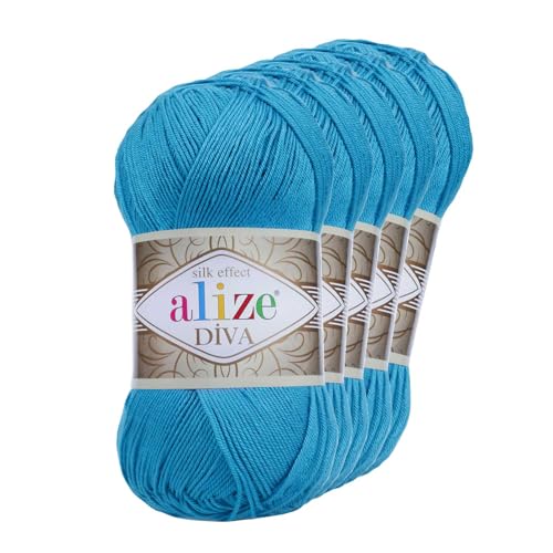 500g Strickgarn ALIZE DIVA - Häkelgarn Wolle Sommer Stricken Häkeln, Farbe:245 sochi-blau von maDDma