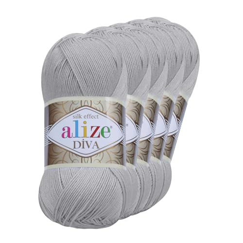 500g Strickgarn ALIZE DIVA - Häkelgarn Wolle Sommer Stricken Häkeln, Farbe:355 grau von maDDma