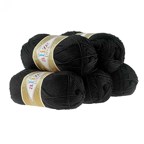 500g Strickgarn ALIZE DIVA - Häkelgarn Wolle Sommer Stricken Häkeln, Farbe:60 schwarz 500g Strickgarn ALIZE DIVA - Häkelgarn Wolle Sommer Stricken Häkeln, Farbe:60 schwarz von maDDma