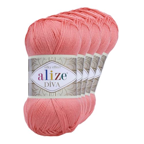 500g Strickgarn ALIZE DIVA - Häkelgarn Wolle Sommer Stricken Häkeln, Farbe:619 koralle von maDDma
