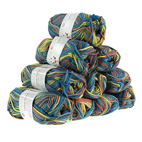 500g Strickgarn Linen Touch Baumwolle Leinen Häkelgarn Wolle Farbauswahl, Farbe:9060 gelb-blau-braun von maDDma