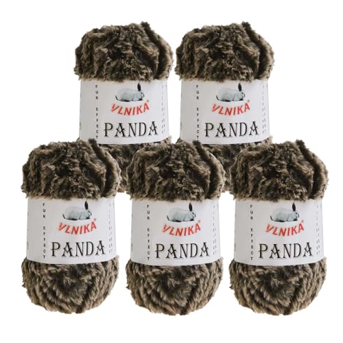 500g Strickgarn Panda Strick-Wolle Kuschelwolle Plüschwolle - Farbwahl, Farbe:153 schwarz beige von maDDma