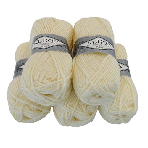500g Strickgarn Strickwolle Alize Superlana Maxi 25% Wolle, Farbwahl, Farbe:01 cream von maDDma