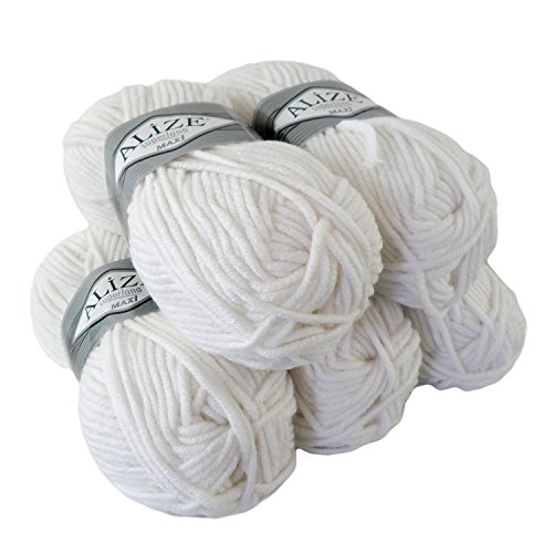 500g Strickgarn Strickwolle Alize Superlana Maxi 25% Wolle, Farbwahl, Farbe:55 weiß von maDDma