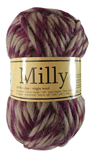 50g Filzwolle Milly Wolle zum Strickfilzen 100% Schurwolle, große Farbwahl, Farbe:9236 beige-brombeer von maDDma