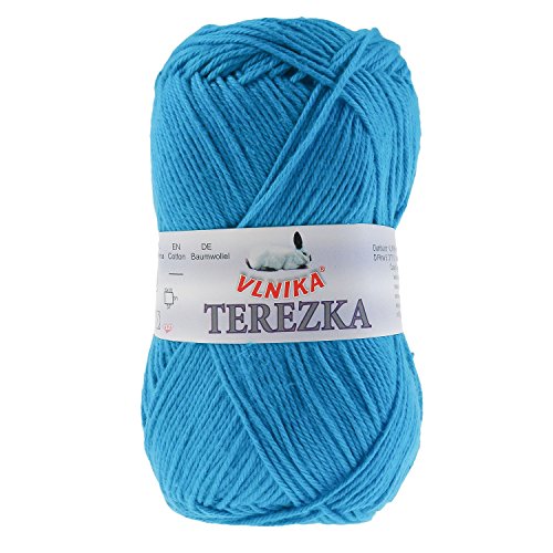50g Strickgarn Häkelgarn Terezka 100% Baumwolle Baumwollgarn Baumwollstrickgarn, Farbe:himmelblau von maDDma