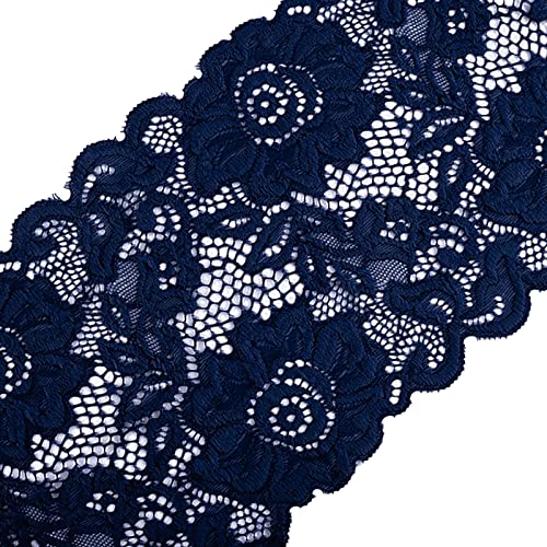 5m elastische Spitze 140mm breit Blumenmuster Floral Tischläufer Farbwahl DIY, Farbe:dunkelblau von maDDma