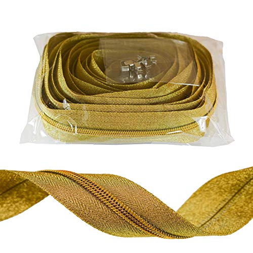 6m Endlos-Reißverschluss 5mm gold/silber m. 15 Zippern + 15 Endstücken, Farbe:gold von maDDma
