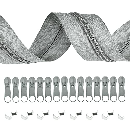 6m Endlos-Reißverschluss 5mm mit 15 Zippern und 15 Endstücke freie Farbwahl, Farbe:032 grau von maDDma
