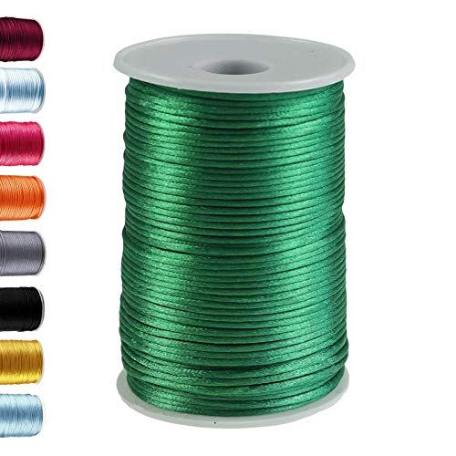 90m Satinschnur 2mm Satinkordel Schmuck-Kordel -Schnur Kumihimo Bänder, Farbwahl, Farbe:grasgrün von maDDma