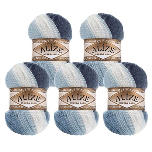 Alize Angora Gold Batik 5 x 100g Farbverlaufsgarn 20% Wolle Winterwolle Häkelgarn mehrfarbig Farbwahl, Farbe:1899 Gletscherwasser von maDDma