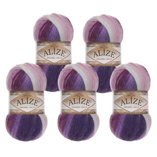 Alize Angora Gold Batik 5 x 100g Farbverlaufsgarn 20% Wolle Winterwolle Häkelgarn mehrfarbig Farbwahl, Farbe:2630 Beerenzauber von maDDma