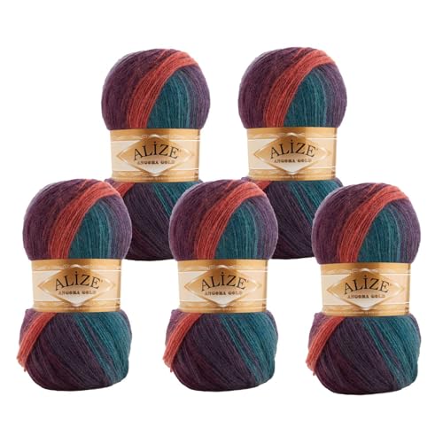 Alize Angora Gold Batik 5 x 100g Farbverlaufsgarn 20% Wolle Winterwolle Häkelgarn mehrfarbig Farbwahl, Farbe:7563 Abendsonne von maDDma