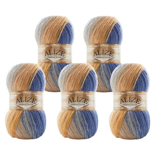 Alize Angora Gold Batik 5 x 100g Farbverlaufsgarn 20% Wolle Winterwolle Häkelgarn mehrfarbig Farbwahl, Farbe:7914 Nil von maDDma