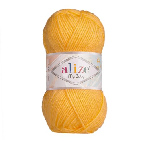 Alize My Baby 50g Strickgarn Baby-Wolle Acrylgarn Oeko-Tex 100 Häkelgarn Farbwahl, Farbe:566 gelb von maDDma
