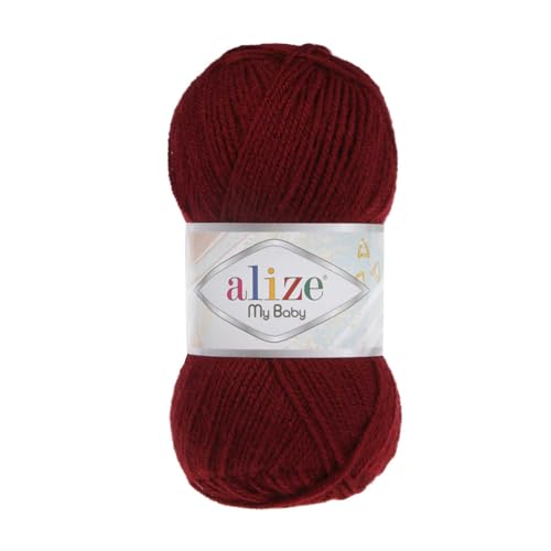 Alize My Baby 50g Strickgarn Baby-Wolle Acrylgarn Oeko-Tex 100 Häkelgarn Farbwahl, Farbe:57 bordeaux rot von maDDma