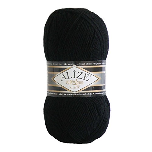 Alize Superlana Klasik unifarben 100g Strickgarn Strickwolle 25% Wolle, Farbwahl, Farbe:60 schwarz Alize Superlana Klasik unifarben 100g Strickgarn Strickwolle 25% Wolle, Farbwahl, Farbe:60 schwarz von maDDma