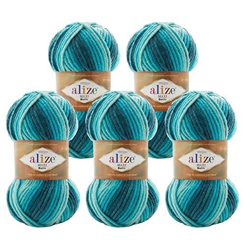 Alize Superlana Maxi Batik 5 x 100g Farbverlaufsgarn 25% Wolle Winterwolle Häkelgarn mehrfarbig Farbwahl, Farbe:7801 Wellenreiter Alize Superlana Maxi Batik 5 x 100g Farbverlaufsgarn 25% Wolle Winterwolle Häkelgarn mehrfarbig Farbwahl, Farbe:7801 Wellenreiter von maDDma