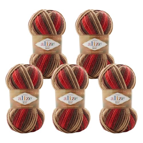 Alize Superlana Maxi Batik 5 x 100g Farbverlaufsgarn 25% Wolle Winterwolle Häkelgarn mehrfarbig Farbwahl, Farbe:7802 Vulkan von maDDma