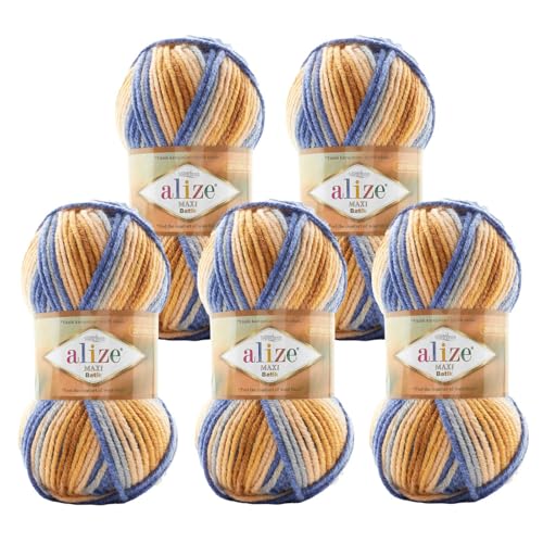 Alize Superlana Maxi Batik 5 x 100g Farbverlaufsgarn 25% Wolle Winterwolle Häkelgarn mehrfarbig Farbwahl, Farbe:7914 Nil von maDDma