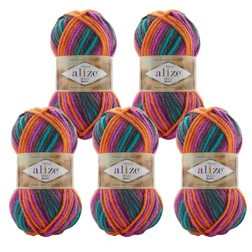 Alize Superlana Maxi Batik 5 x 100g Farbverlaufsgarn 25% Wolle Winterwolle Häkelgarn mehrfarbig Farbwahl, Farbe:8025 Orient Alize Superlana Maxi Batik 5 x 100g Farbverlaufsgarn 25% Wolle Winterwolle Häkelgarn mehrfarbig Farbwahl, Farbe:8025 Orient von maDDma