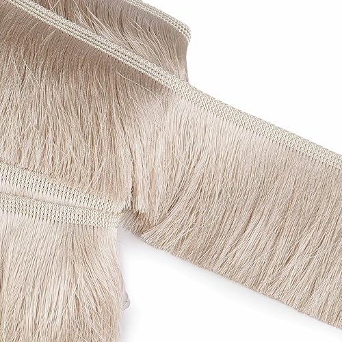 Fransenborte 90mm breit Borte Zuschnitt ab 1m Meterware Quastenborte Zierborte Farbwahl, Farbe:hellbeige von maDDma
